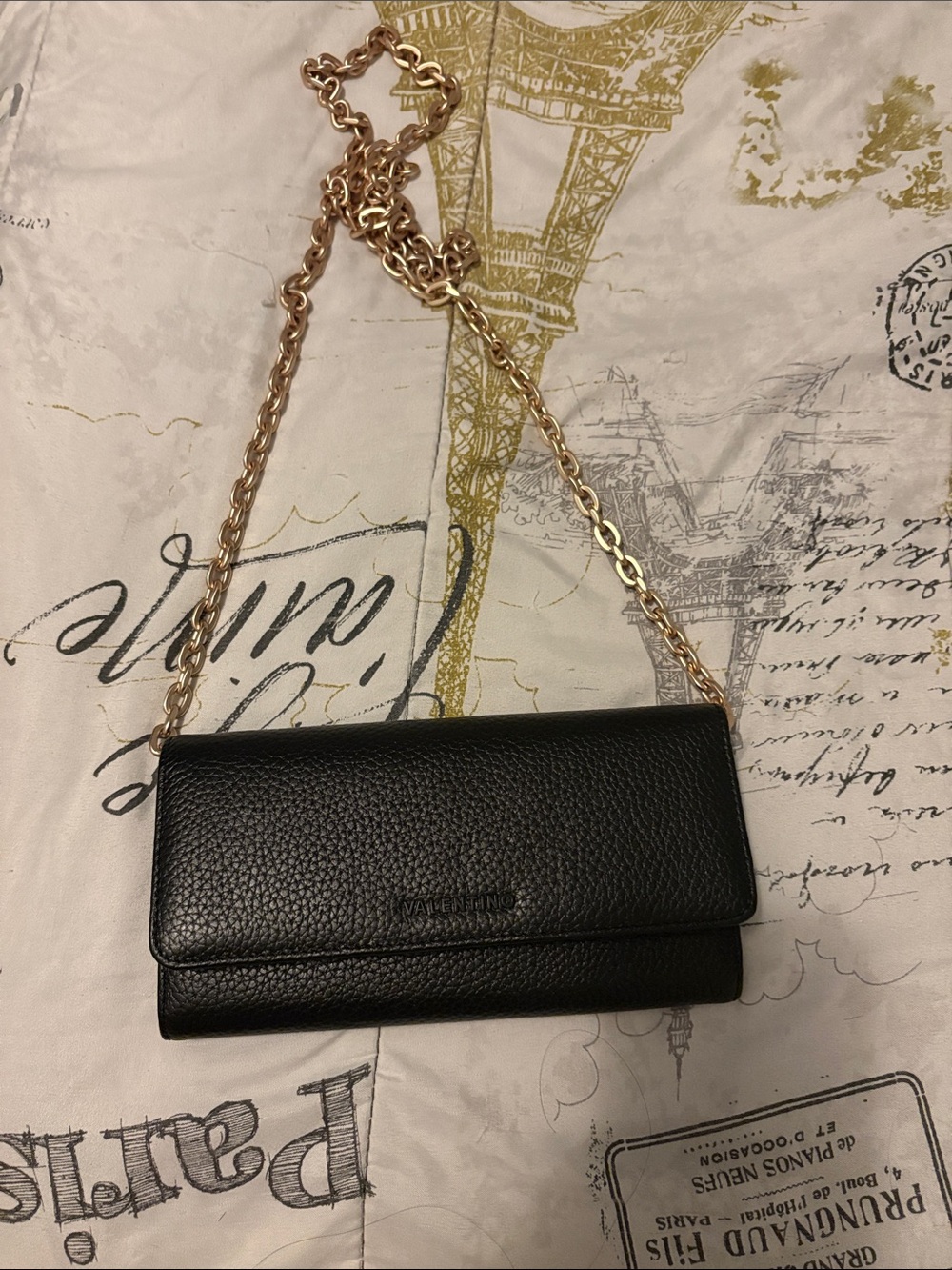 Valentino Black Pebbled Leather Crossbody with Gold Chain